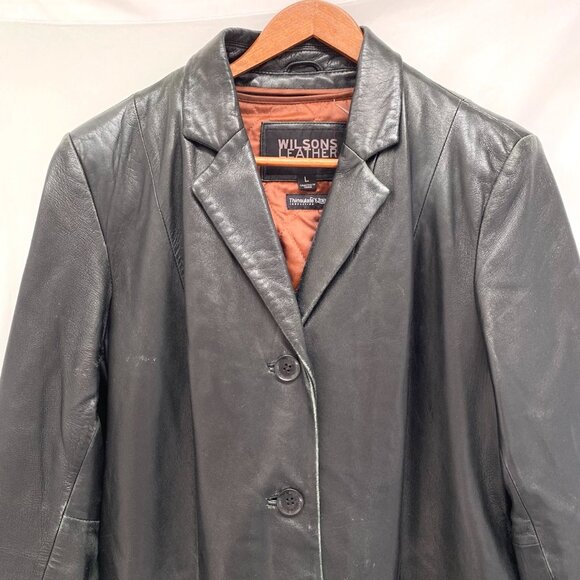 WILSONS Womens Distressed Soft Leather Jacket Size L Button Grunge 90s Y2K Goth - Picture 3 of 16